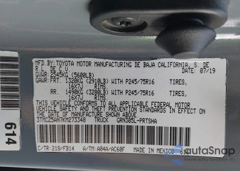 2019 Toyota Tacoma Sr V6 из США, поврежденный, VIN 3TMCZ5AN7KM273348